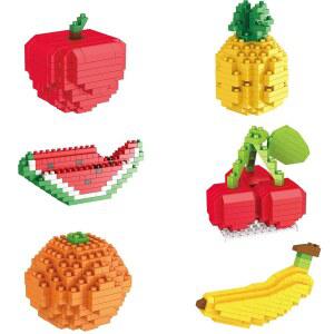 푸드 마이크로 빌딩 블록 세트 - 성인 생일 파티용 귀여운 과일 시리즈 미니 브릭 키트 장난감 6팩, 사과, 체리, 바나나, 수박, 파인애플, 오렌지가 들어간 구디백