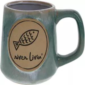 파빌리온 선물 회사 - 리버 리빈 15온스 티 커피 컵 머그 캠핑 리버사이드 워터 아웃도어 그린 유약 주방