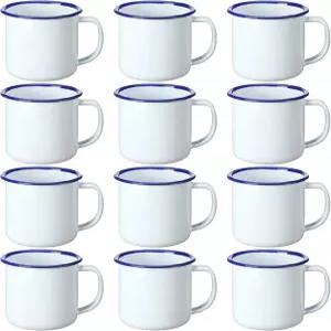 Yinder 미니 에나멜 캠핑 커피 머그잔 메탈 소형 클래식 휴대용 화이트 캠프파이어 벌크 빈티지 컵 커피차