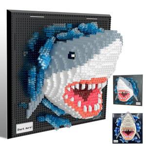 미니 빌딩 블록 세트 상어 벽화 - 3D 귀여운 동물 벽 예술 공예 키트 마이크로 벽돌 창의적 이상 건축 장난감, 수집 가능한 장식, 성인을 위한 파티 선호도, 2166PCS