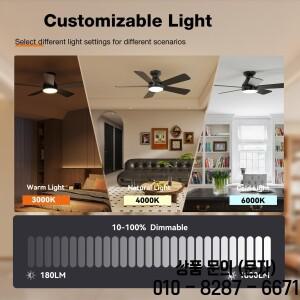 52인치 132cm 천장 램프 팬 디밍 가능 전기 강풍 조명 포함 앱 리모컨 방 조용한 실링