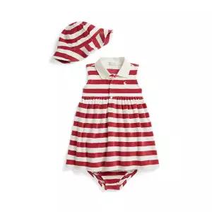 폴로 베이비 여아 스트라이프 테리 드레스 햇 앤 블루머 AS862384
