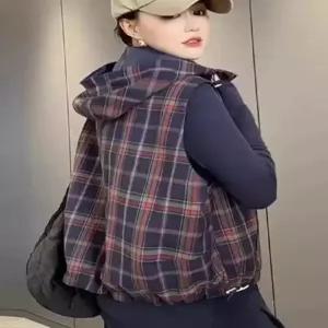 빈티지 캐주얼 나시 리버시블 체크 후드 조끼 여자조끼 원템1