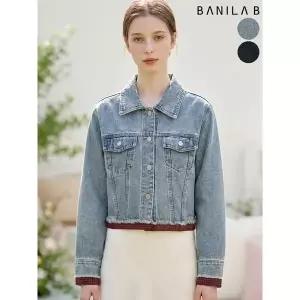 [하프클럽/바닐라비]여성 밑단 체크 배색 크롭 데님자켓