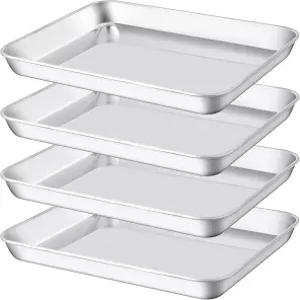 Gdotmelly 베이킹 시트 팬 세트 4개 스테인리스 스틸 토스터 오븐 작은 쿠키 금속 트레이 이지 클린 및