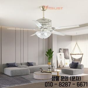 Tuya 스마트 크리스탈 천장 팬 LED 라이트 골드 크롬 강한 바람 램프 침실 42in 52인치 원격 제어