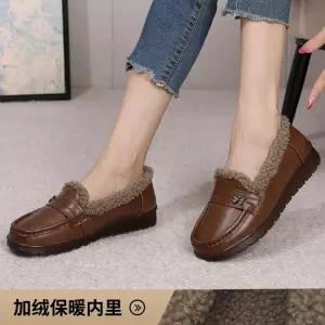 여성 빈티지 기모보온 로퍼 신발 추동 트렌디 아이템 가죽 옥스퍼드화 플랫 단화 리얼 라운드 HT4