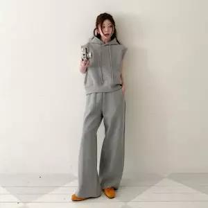 여자 면스판 후디 고무줄 넓은 슬리브리스 빅사이즈 세트