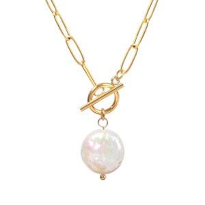 타이욜파소 진주 보석 펜던트 종이 클립 토글 목걸이 금 도금 천연 돌 탄생석 체인 여성용 주얼리 발렌타인 데이 선물