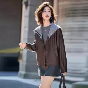 볼사스 여친 니트 가을 캐주얼 가죽 자켓 케이프 짧은 긴팔 코트 재킷 ADOR3