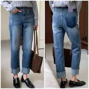 여성 스판 언발포켓 롤업 일자 데님팬츠 스트레이트 청바지
