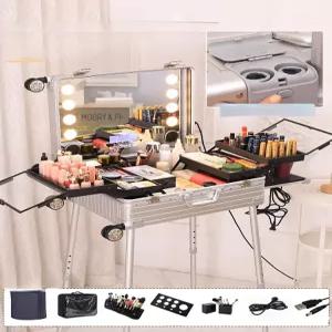 이동식 메이크업박스 led 램프 박스 메이크업 캐리어 스탠드 전문가용 수납 알루미늄