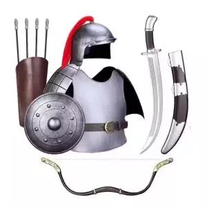 몽골 기병 갑옷 코스튬 전통 축제 의상 헬멧 전쟁 무대 활 칼 방패 사극 세트 군사