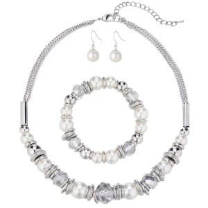 여성용 펄앤클럽 실버 비즈 성명 목걸이 비드 팔찌 및 귀걸이 튬 주얼리 세트 선물