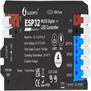 ESP32 WLED LED 스트립 컨트롤러 4 채널 출력 15A 퓨즈 링크 TI 레벨 시프터 UART 다운로드 디지털 RGB IC