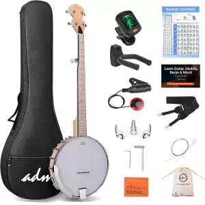 레모 드럼 헤드와 기어드 5th 튜너가 장착된 ADM 5 스트링 밴조 기타 키트 성인 청소년을 위한 무료 레슨