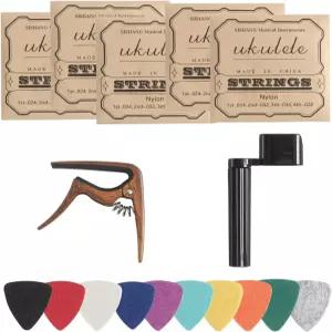 도녹스 나일론 우쿨렐레 현 키트 5세트 펠트 픽 10개 소프라노 콘서트 및 테너 위한 카포 와인더 포함