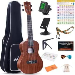 ADM 콘서트 우쿨렐레 초보자 키트 마호가니 하와이안 우드 우켈렐레 번들 우칼렐리 세트 학생 및 성인을
