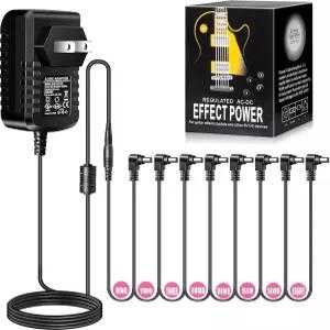 피그톤 기타 전원 공급 AC 벽 충전기 어댑터 9V DC 1A 1000mA 팁 마이너스 8방향 데이지 체인 페달 케이블