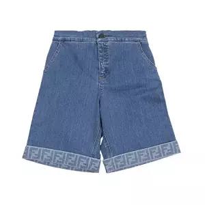 [펜디]키즈 여성 FF 패턴 롤업 데님 쇼츠 인디고블루 JMF567 AVVU F0QG0