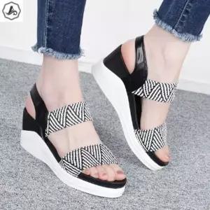 [애슬릿] 통굽 샌들 발편한 밴딩 데일리 키높이 웨지 7cm