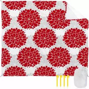 스마일 해바라기 비치 담요 레드 그레이 플라워 수국 매트 83인치 x79인치 대형 피크닉 여행 캠핑 하이킹