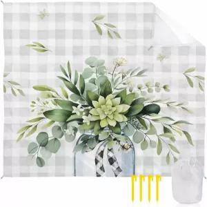 플로럴 유칼립투스 비치 블랭킷 대형 스테이크 방수 모래 방지 매트 야외 여행 캠핑 하이킹 피크닉을 위한