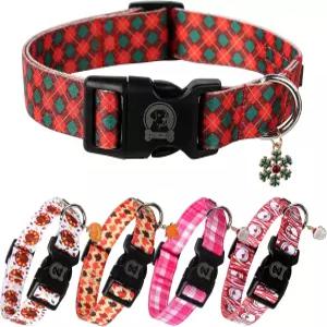 미스터 통통페이스 크리스마스 레드 격자무늬 개 목걸이 조절 가능한 겨울 축제 소형 중형 대형견을 위한