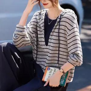 [몽벨리즈]그물짜임레이어드후드니트 mde2302829