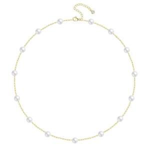 여성용 FUNEIA 진주 목걸이 골드 도금 인조 트렌디한 화이트 실버 스몰 스트랜드 웨딩 프롬 신부 주얼리 14/16/18/20인치