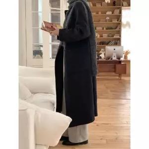 여자 울 더블 라운드 머플러 모피 코트 DUCHI1