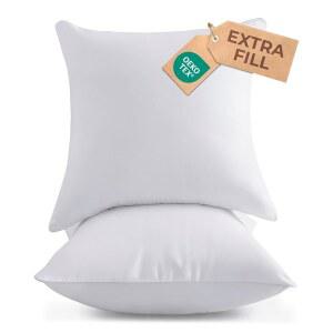 베개 삽입물 던지기 - 2팩, 흰색 18 x 18인치, 침대, 소파 및 소파용 다운 대체 실내외용 푹신한 장식용 스터퍼 가짜 세탁기 사용 가능
