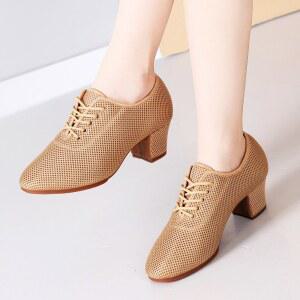 여성 하얀색 미드힐 가죽 스포츠댄스화 라틴댄스화 댄스화