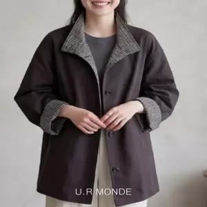 [유아몽드]체크안감 포인트 하이넥 스탠카라 자켓 봄가을 간절기