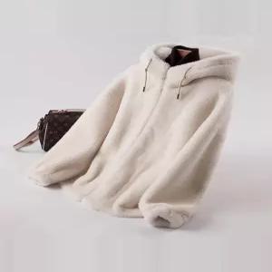 천연 양털 양모 루즈핏 코트 램스울 100 후드 겨울