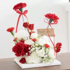 아트박스/플라워트리 어버이감사 레드화이트 카네이션 조화 케이크 28x31cm