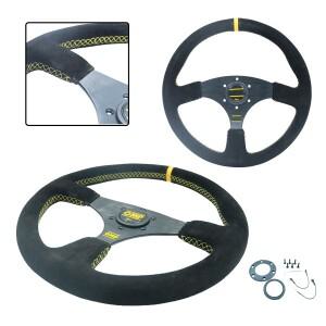 자동차 개조 레이싱 가죽무광 스티어링 휠, 경쟁 스포츠 14인치 플랫 유니버셜 휠