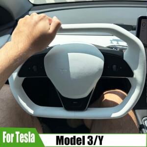 테슬라 모델 3 사이버트럭용 알칸타라 요크 핸들, Y 스티어링 휠, 자동차 레이싱 액세서리