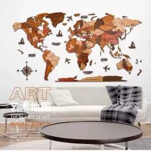 입체세계지도 벽면 장식품 장식 꾸미기 퍼즐 3D 나무색 거실
