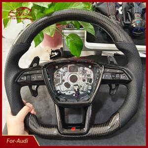 탄소 섬유 스티어링 휠, Audi A6 C8 A7에 적합, 버튼 및 시프트 패들 포함, 블랙 프레임, 자동차 액세서리