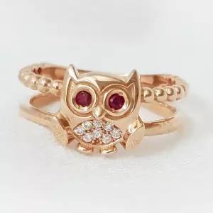 14K 18K 골드 부엉이 두 줄 반지