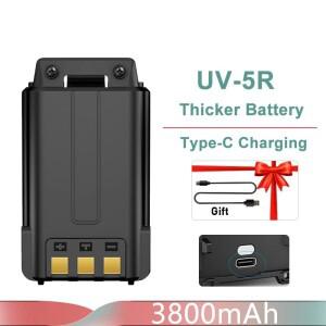 Baofeng UV 5R 배터리 유형-C 충전기 무전기 라디오용 두꺼운 3800mAh BL-5 UV-5RC BF-F8 GT-5R UV-5X3
