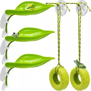 니우오호이 나무 개구리 서식지 장난감 스틱 잎 장식 타이어 스윙 미니어처 흡입 컵이 플랫폼 테라리움