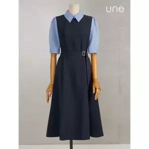 [하프클럽/윈]UNE블라우스블록 벨티드원피스