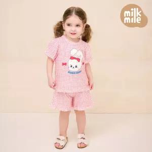 [밀크마일] 래빗리본뿅레드체크퍼프프릴상하복