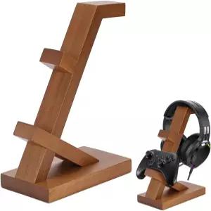 PICO BLUE 원목 게이밍 컨트롤러 및 헤드폰 스탠드 PS5·Xbox·스위치 호환 범용 거치대 세트