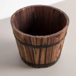 우드 방부목 대형 화분 원형 21x17cm 원목 베란다