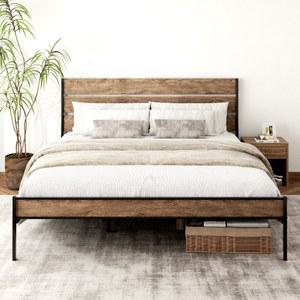 ! 일본풍 천연목 스타일 금속 침대 목재 구조 미니멀리스트 하중 색상 프레임 용량 블랙/화이트 1000LBS 철제 디자인
