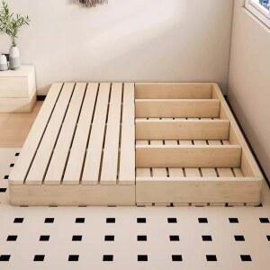 다다미 원목 침대 베이스 일본식 퀸 기숙사 가정용 침실 더블 가구 방습 슬랫 프레임 심플