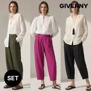 지베르니 여성 린넨 배기 팬츠 3종세트